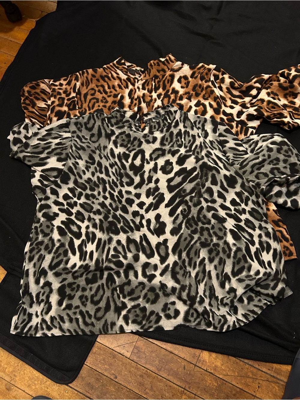 Lot 2 Women’s Leopard Print Long Sleeve Blouse in Black/Gray & Brown/Gray